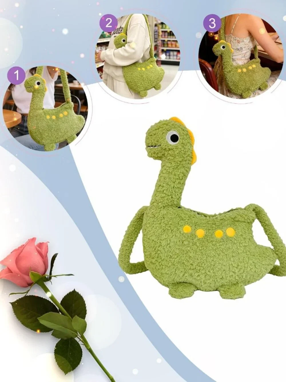 Adorable Dinosaur Plush Backpack with Zipper, Unique Fun Purse for Girls & Women